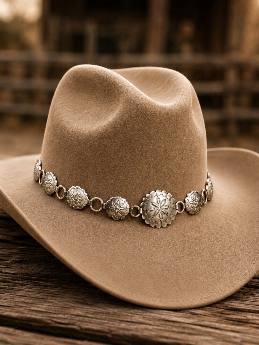 VTG Southwestern Silvertone Concho Hat Band